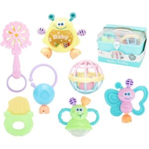 العاب تسنين للاطفال بعمر 1-12 شهر، العاب تعليمية مبكرة من السيليكون للاطفال حديثي الولادة، لعبة عضاضة للاطفال (بوكس7 قطعة)