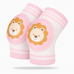 واقيات ركبة للأطفال بتصميم أسد لطيف - وردي وللحماية وقت الزحف