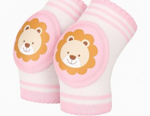 واقيات ركبة للأطفال بتصميم أسد لطيف – وردي وللحماية وقت الزحف