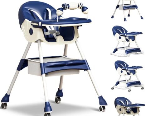 كرسى طعام هزاز للأطفال  2مستوي ارتفاع وقابل للطى مع بار العاب لتسليه الطفل كود (601y)