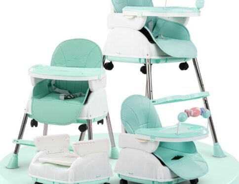 كرسى طعام طويل 4*1 ب 3 مستويات ارتفاع قابله للتعديل ومسند للقدمين ومقعد مبطن ومعزز قوى, مع صينيه الطعام بالعاب مسليه لجزب الانتباه ,وحزام امان وارجل قويه وعجلات قويه C006