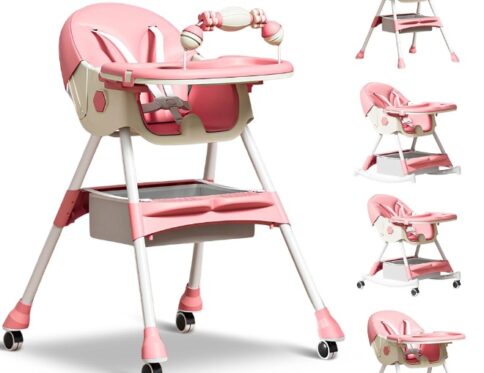 كرسى طعام هزاز للأطفال  2مستوي ارتفاع وقابل للطى مع بار العاب لتسليه الطفل كود (601y)