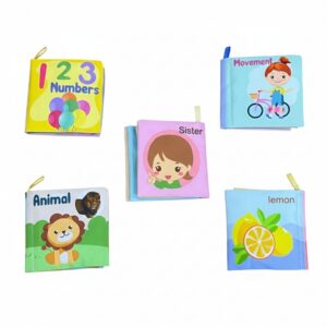 مجموعة كتب قماشية آمنة وناعمة من 5 قطع للأطفال - ألعاب تعليمية أساسية لتنمية الطفل المبكرة