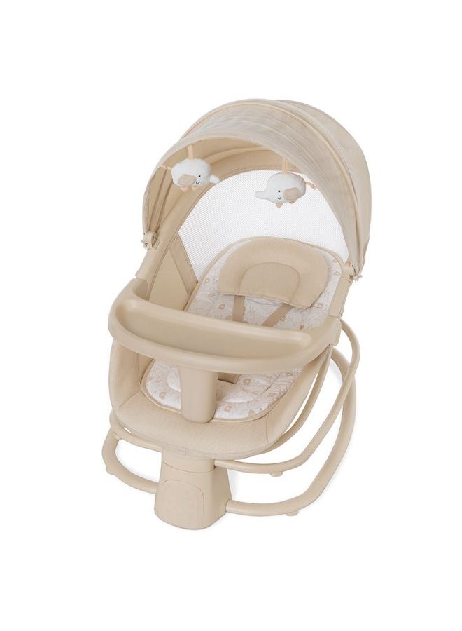 أرجوحة أطفال ماستيلا ٤ في ١ مع طبق عشاء، تحكم بالتطبيق، مسند ظهر قابل للتعديل، وكرسي هزاز كهربائي