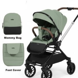 عربية أطفال كيديلو D900 - كرسي قابل للعكس، طي مدمج، عربية أطفال مع غطاء للمطر وشنطة للأم وغطاء للقدم