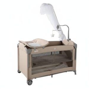 سرير أطفال بجانب السرير مع سرير سفر قابل للطي بمستويات مختلفة مع شبكة ضد البعوض وألعاب كود (T702L)