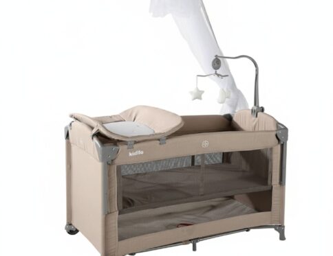 سرير أطفال بجانب السرير مع سرير سفر قابل للطي بمستويات مختلفة مع شبكة ضد البعوض وألعاب كود (T702L)