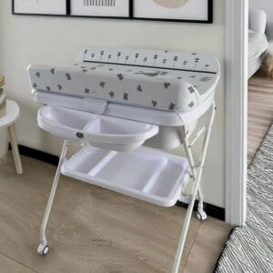 طاولة/وحدة تغيير حفاضات وحوض استحمام أطفال فاخرة (4 في 1) متعددة الوظائف