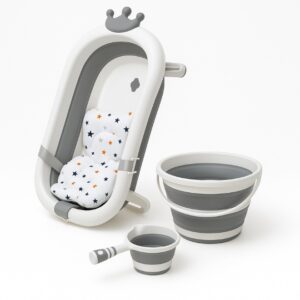 بانيو استحمام أطفال قابل للطي مع وسادة استحمام ومستلزمات