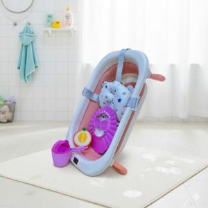 بانيو الأطفال القابل للطي 5 في 1 مع ترمومتر رقمي ومجموعة أمان للمواليد الجدد