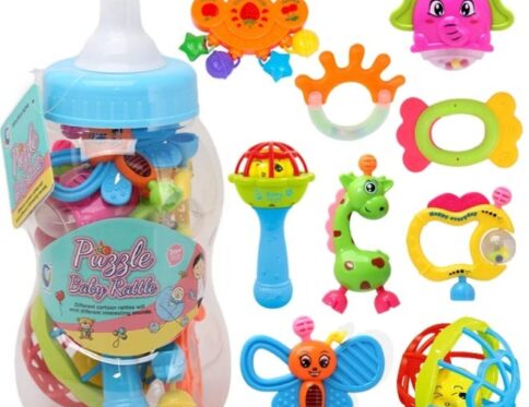 خشخيشات وعضاضات للرضع ألعاب التسنين للأطفال من عمر 1 إلى 12 شهرًا،ألعاب تعليمية مبكرة للأطفال حديثي الولادة ،لعبة عضاضة للأطفال (8قطع) كود