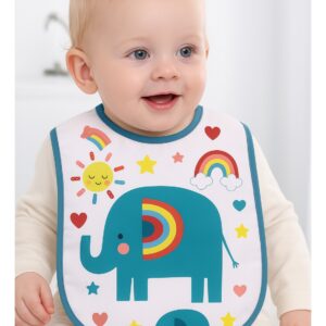 مريلة أطفال ضد الماء بتصميم الفيل وقوس قزح