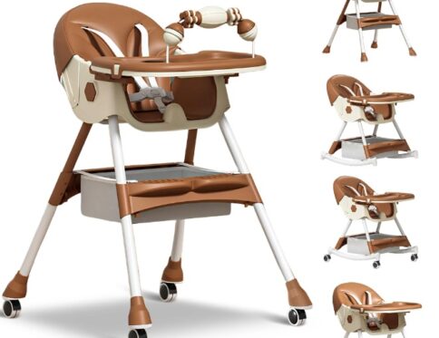 كرسى طعام هزاز للأطفال  2مستوي ارتفاع وقابل للطى مع بار العاب لتسليه الطفل كود (601y)