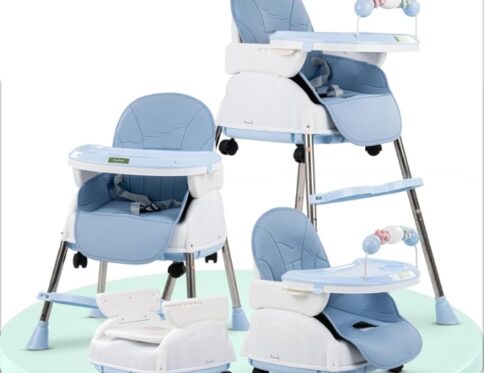 كرسى طعام طويل 4*1 ب 3 مستويات ارتفاع قابله للتعديل ومسند للقدمين ومقعد مبطن ومعزز قوى, مع صينيه الطعام بالعاب مسليه لجزب الانتباه ,وحزام امان وارجل قويه وعجلات قويه C006