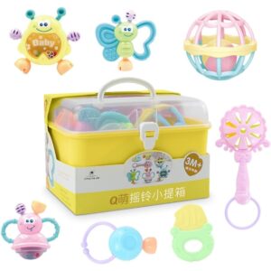 العاب تسنين للاطفال بعمر 1-12 شهر، العاب تعليمية مبكرة من السيليكون للاطفال حديثي الولادة، لعبة عضاضة للاطفال (بوكس7 قطعة)