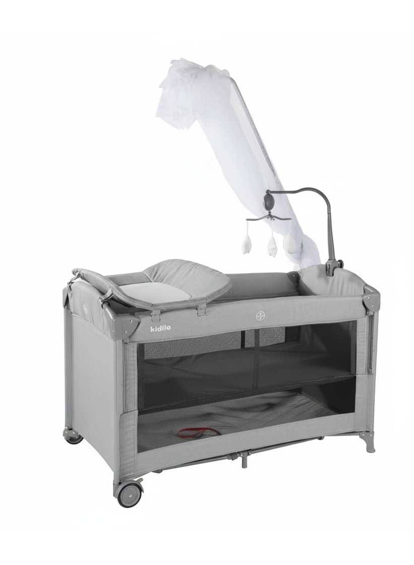 سرير أطفال بجانب السرير مع سرير سفر قابل للطي بمستويات مختلفة مع شبكة ضد البعوض وألعاب كود (T702L)