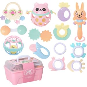 مجموعة خشخيشات وعضاضات السيليكون الفاخرة للأطفال (13 قطعة) - ألعاب تسنين وتعليم مبكر للرضع (2-12 شهرًا)