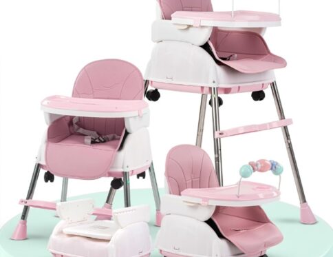 كرسى طعام طويل 4*1 ب 3 مستويات ارتفاع قابله للتعديل ومسند للقدمين ومقعد مبطن ومعزز قوى, مع صينيه الطعام بالعاب مسليه لجزب الانتباه ,وحزام امان وارجل قويه وعجلات قويه C006