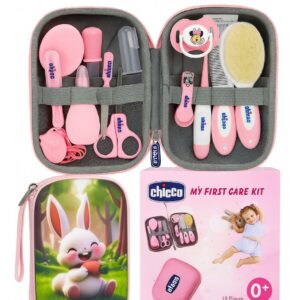 حقيبة عناية الطفل الكاملة من Chicco – طقم أدوات عناية حديثي الولادة 13 قطعة بعلبة أنيقة ومريحة