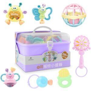 العاب تسنين للاطفال بعمر 1-12 شهر، العاب تعليمية مبكرة من السيليكون للاطفال حديثي الولادة، لعبة عضاضة للاطفال (بوكس7 قطعة)