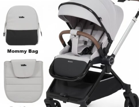 عربية أطفال كيديلو D900 – كرسي قابل للعكس، طي مدمج، عربية أطفال مع غطاء للمطر وشنطة للأم وغطاء للقدم