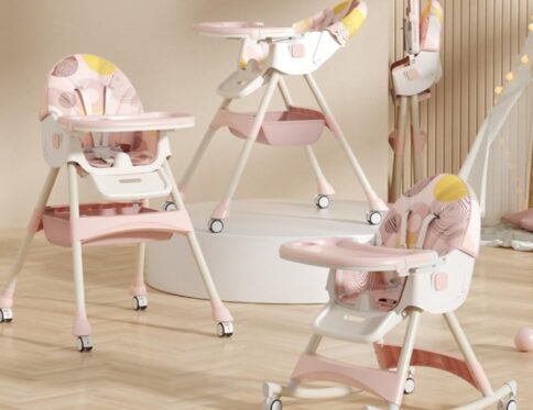 كرسي طعام للأطفال 2 في 1 – كرسي هزاز قابل للطي مع مسند ظهر قابل للتعديل وعجلات 360°(8131A)