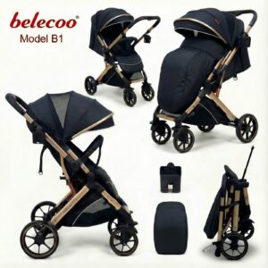 عربة أطفال Belecoo قابلة للطي بيد واحدة – مثالية للسفر، مع حاجز أمان قابل للفصل ونظام تهوية مدمج