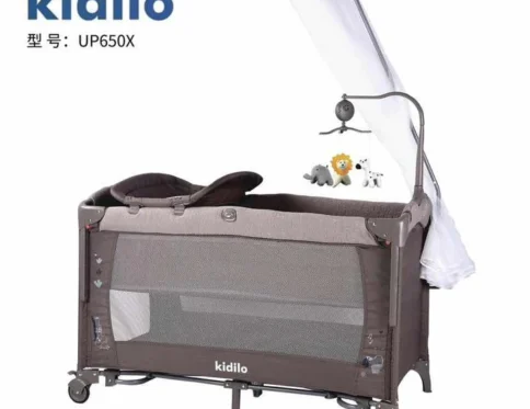 سرير أطفال دورين متنقل وهزاز مع ناموسية وطرابيزة غيار وعجل صامت – سرير جانبي للأم وقابل للطي Up650x) khaki )
