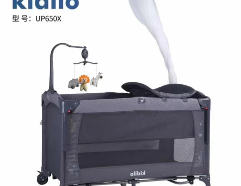 سرير أطفال دورين متنقل وهزاز مع ناموسية وطرابيزة غيار وعجل صامت – سرير جانبي للأم وقابل للطي Up650x) gray )