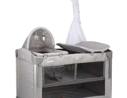 سرير أطفال محمول ومتعدد الاستخدامات 5 في 1 | سرير سفر مع طاولة تغيير وحامل ألعاب t703 – dark gray (نسخة)