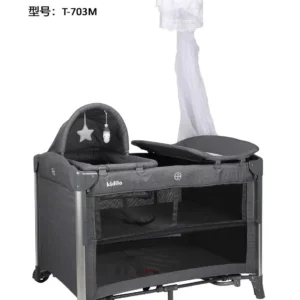 سرير أطفال محمول ومتعدد الاستخدامات 5 في 1 | سرير سفر مع طاولة تغيير وحامل ألعاب t703 - dark gray