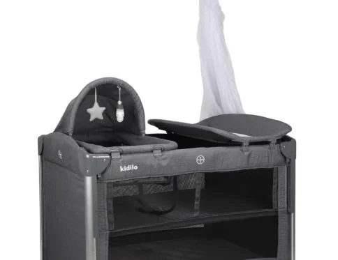 سرير أطفال محمول ومتعدد الاستخدامات 5 في 1 | سرير سفر مع طاولة تغيير وحامل ألعاب t703 – dark gray