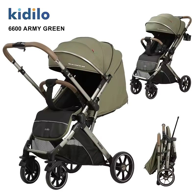 استرولر Kidilo《 كيديلو 6600 》حزام امان خماسي + سلة تخزين كبيره + دراع قلاب + فرامل خلفيه + عجل 360 امامي – تأتي بوزن 9 كيلو