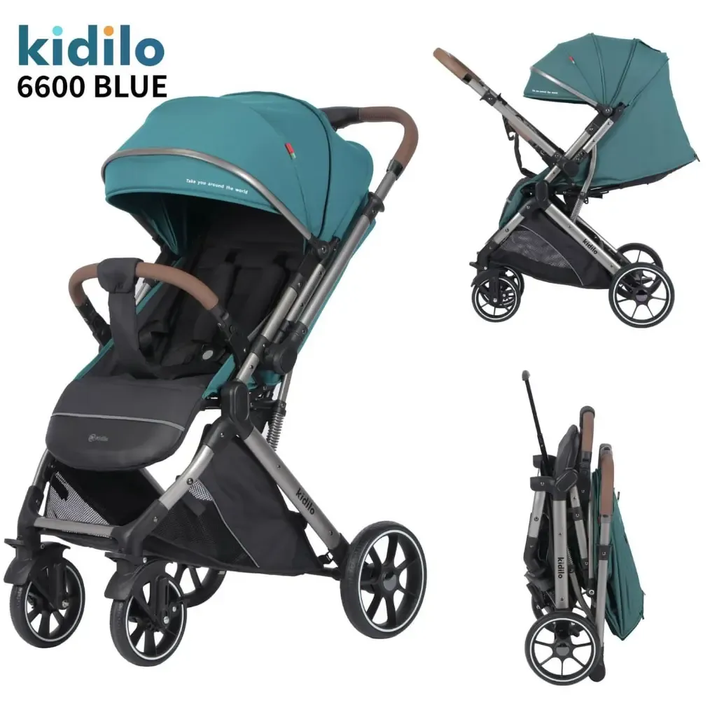 استرولر Kidilo《 كيديلو 6600 》حزام امان خماسي + سلة تخزين كبيره + دراع قلاب + فرامل خلفيه + عجل 360 امامي – تأتي بوزن 9 كيلو